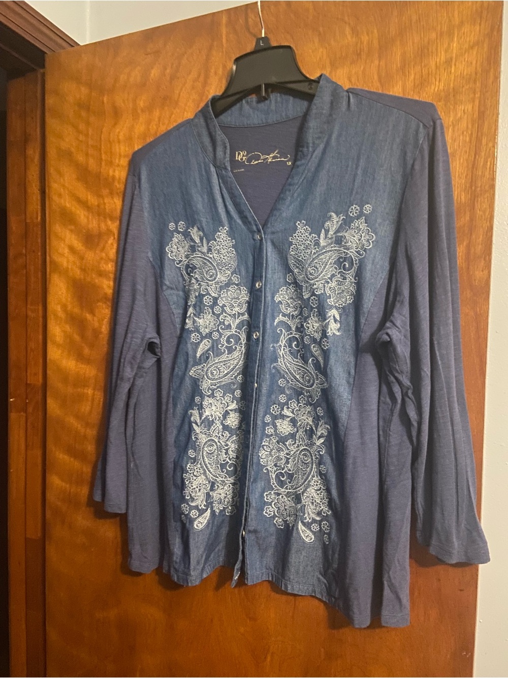 DG2 by Diane Gilman Navy Blue Embroidered Tunic Jacket